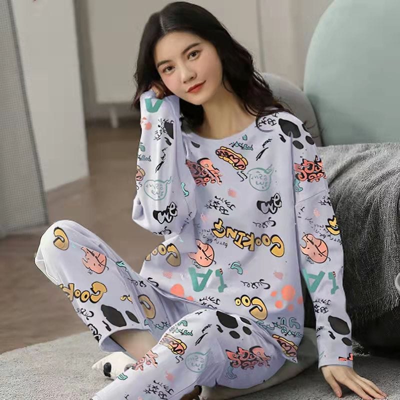 Pajamas Set Women Cute Cartoon Print Sleepwear 2 Piece Lounge Sets