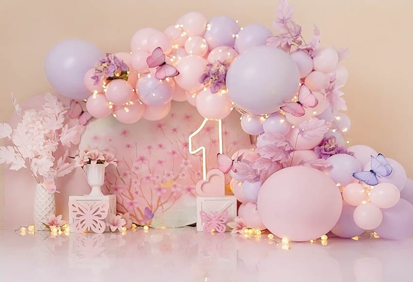 Pink Flowers Balloons Butterfly Girls 1st Birthday Decor BENNYS 