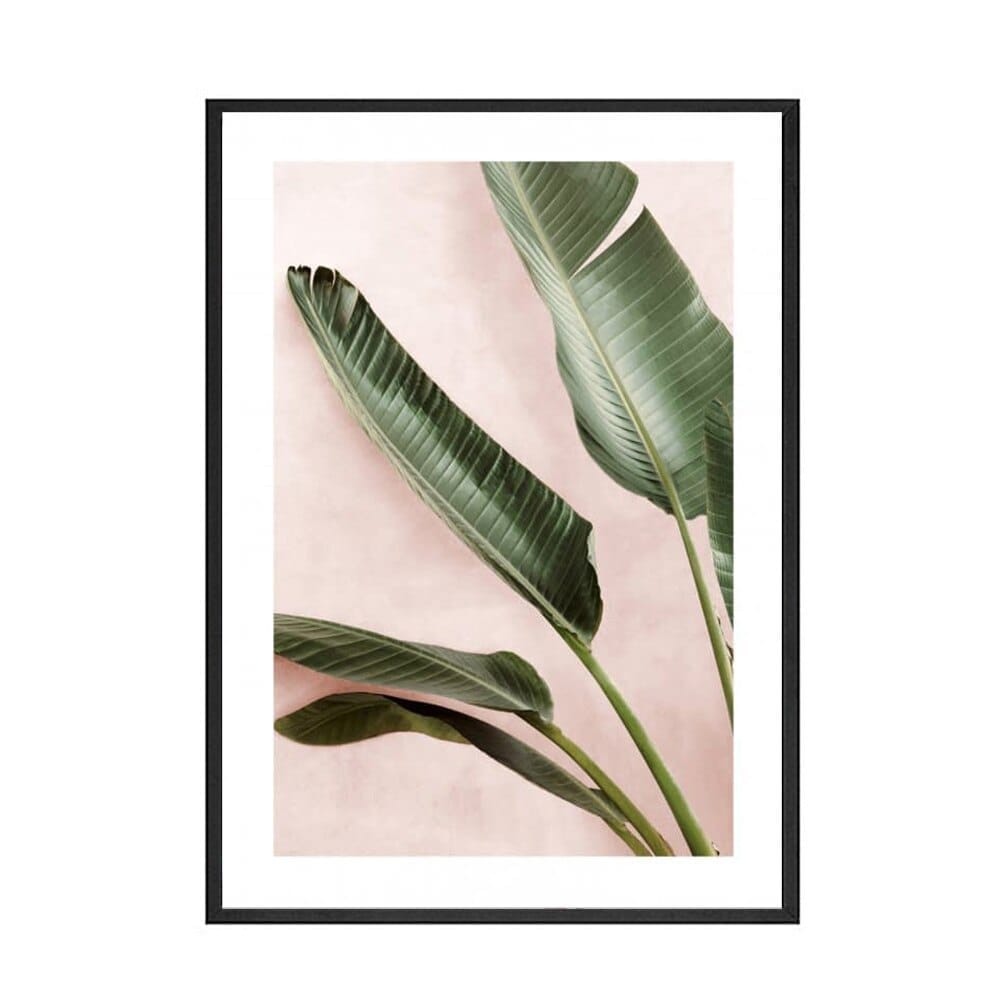 Pink Style Flower Poster Green Leaves Canvas Art Print BENNYS 