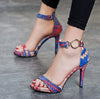 Plaid High Sandals Women Cross-Tied Heels Ladies Ankle Strap Lace Up Shoes BENNYS 