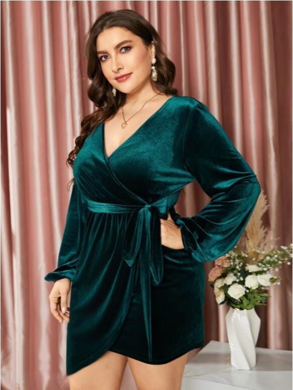 Plus Size 2022 Elegant Women Velvet Mini Dress BENNYS 