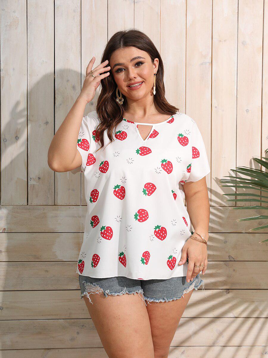 Plus Size Blouses Strawberry Print Batwing Sleeve Blouse For Women BENNYS 