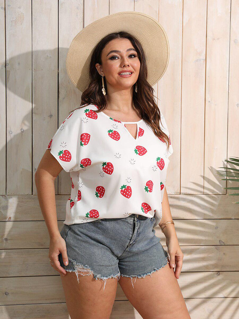 Plus Size Blouses Strawberry Print Batwing Sleeve Blouse For Women BENNYS 