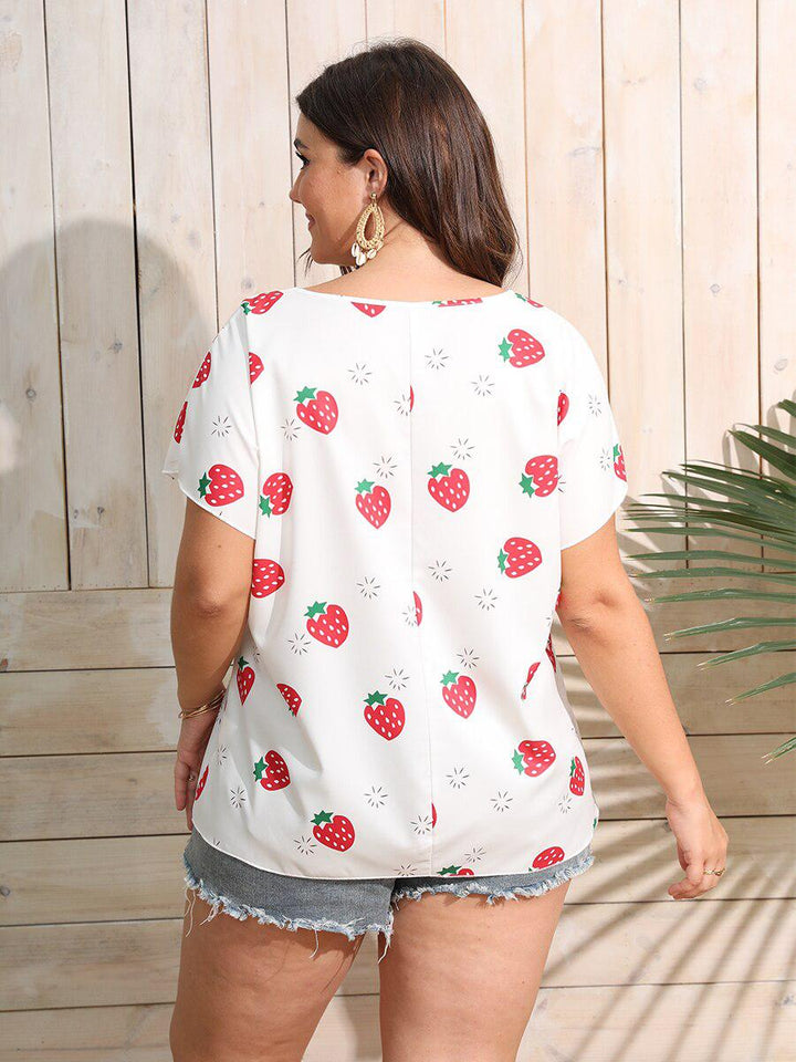 Plus Size Blouses Strawberry Print Batwing Sleeve Blouse For Women BENNYS 