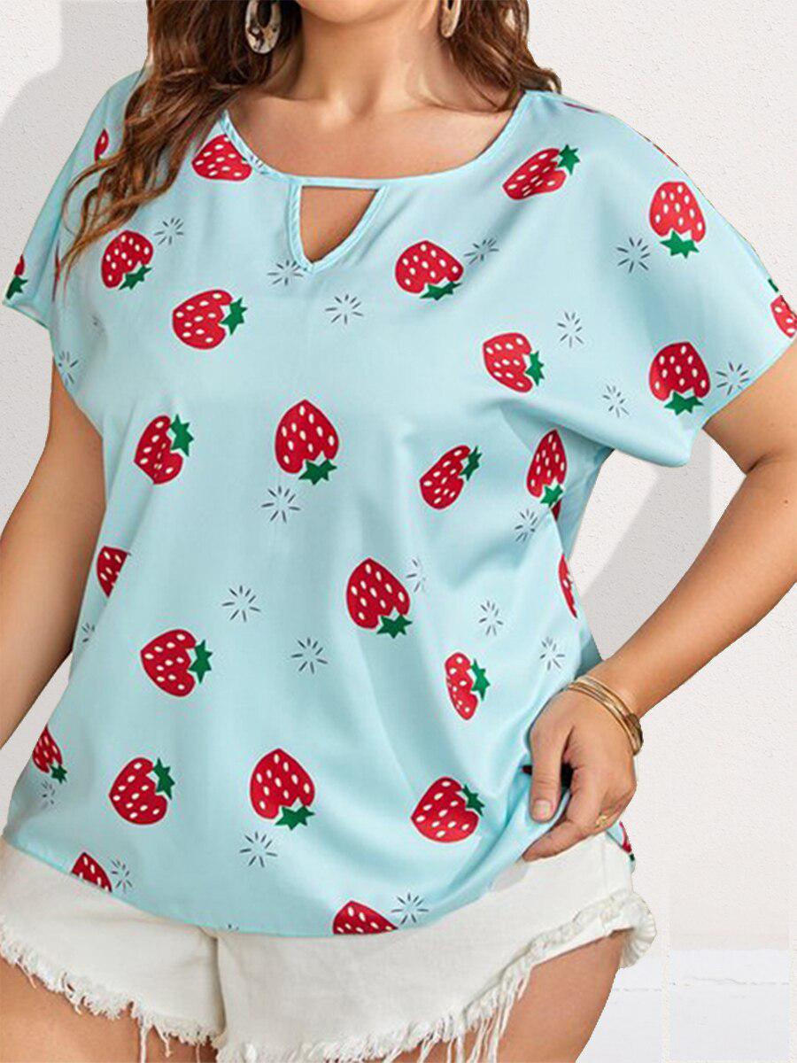 Plus Size Blouses Strawberry Print Batwing Sleeve Blouse For Women BENNYS 