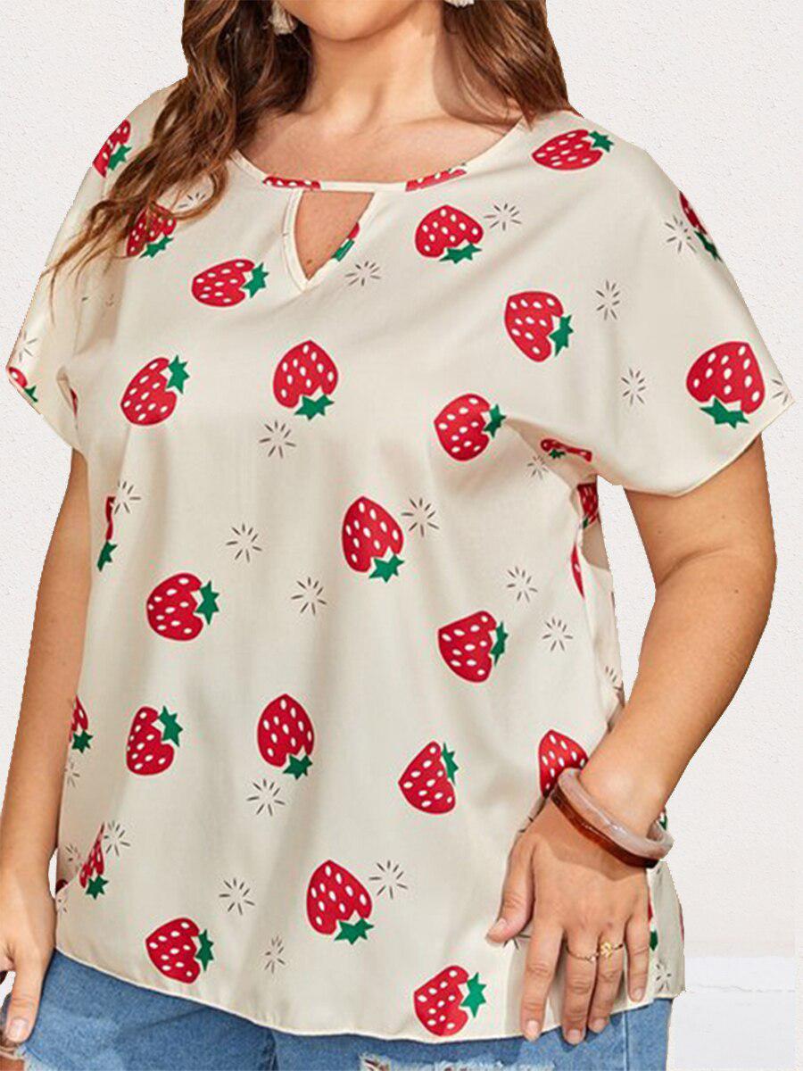 Plus Size Blouses Strawberry Print Batwing Sleeve Blouse For Women BENNYS 