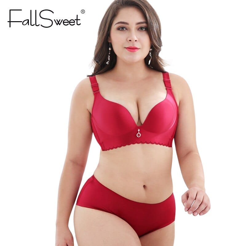 Plus Size Bra Set Wire Free Unlined Bra and Briefs Lingerie Set BENNYS 