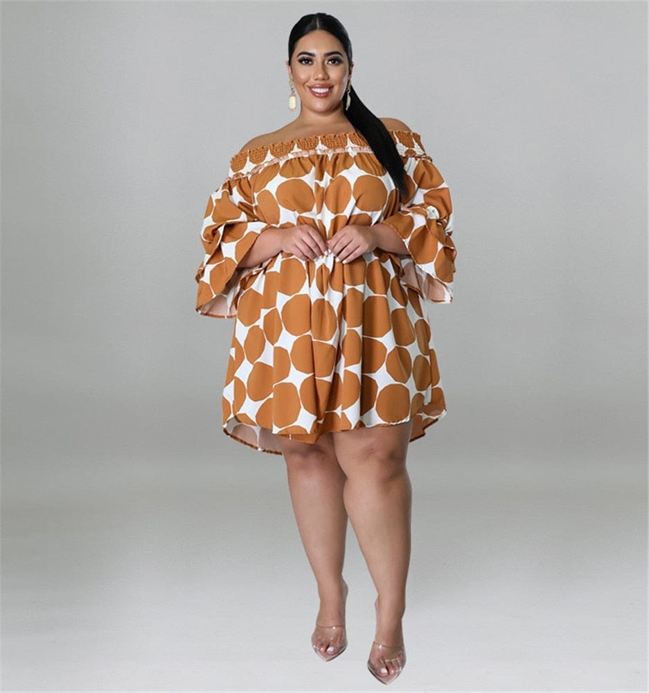 Plus Size Dresses for Women Summer Dot Pint Off Shoulder Dress BENNYS 