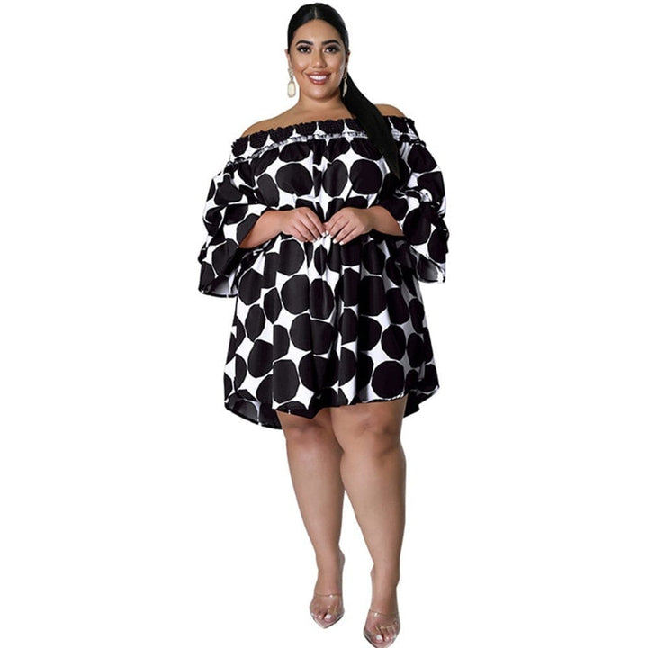 Plus Size Dresses for Women Summer Dot Pint Off Shoulder Dress BENNYS 