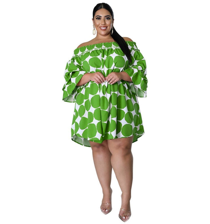 Plus Size Dresses for Women Summer Dot Pint Off Shoulder Dress BENNYS 