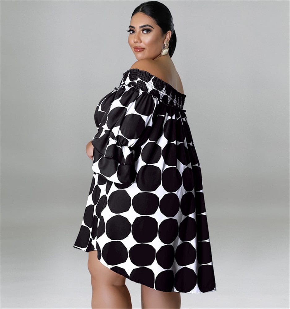 Plus Size Dresses for Women Summer Dot Pint Off Shoulder Dress BENNYS 