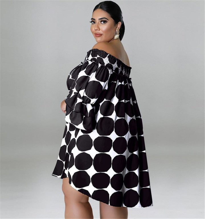 Plus Size Dresses for Women Summer Dot Pint Off Shoulder Dress BENNYS 