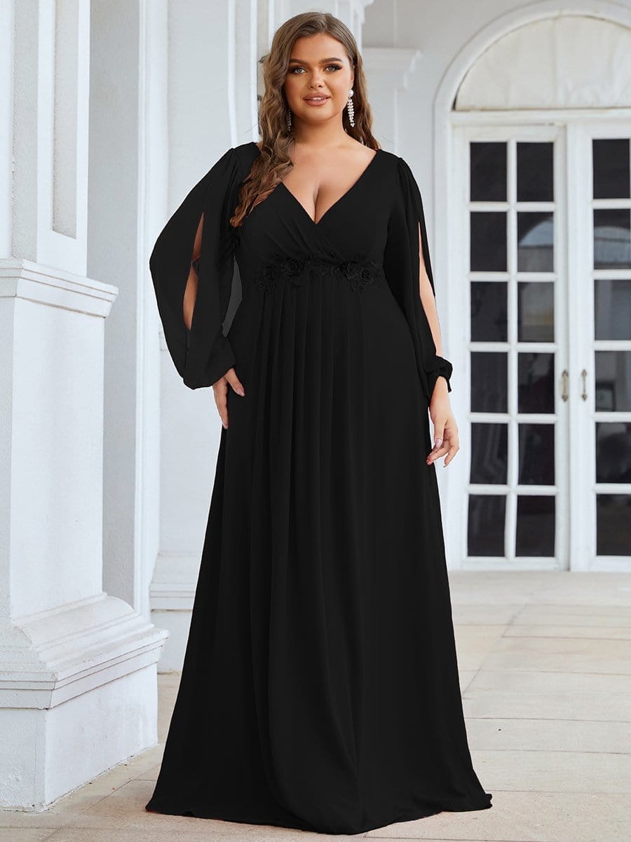 PlSize Elegant A LINE V-Neck Full Sleeve Women's Dress – Bennys