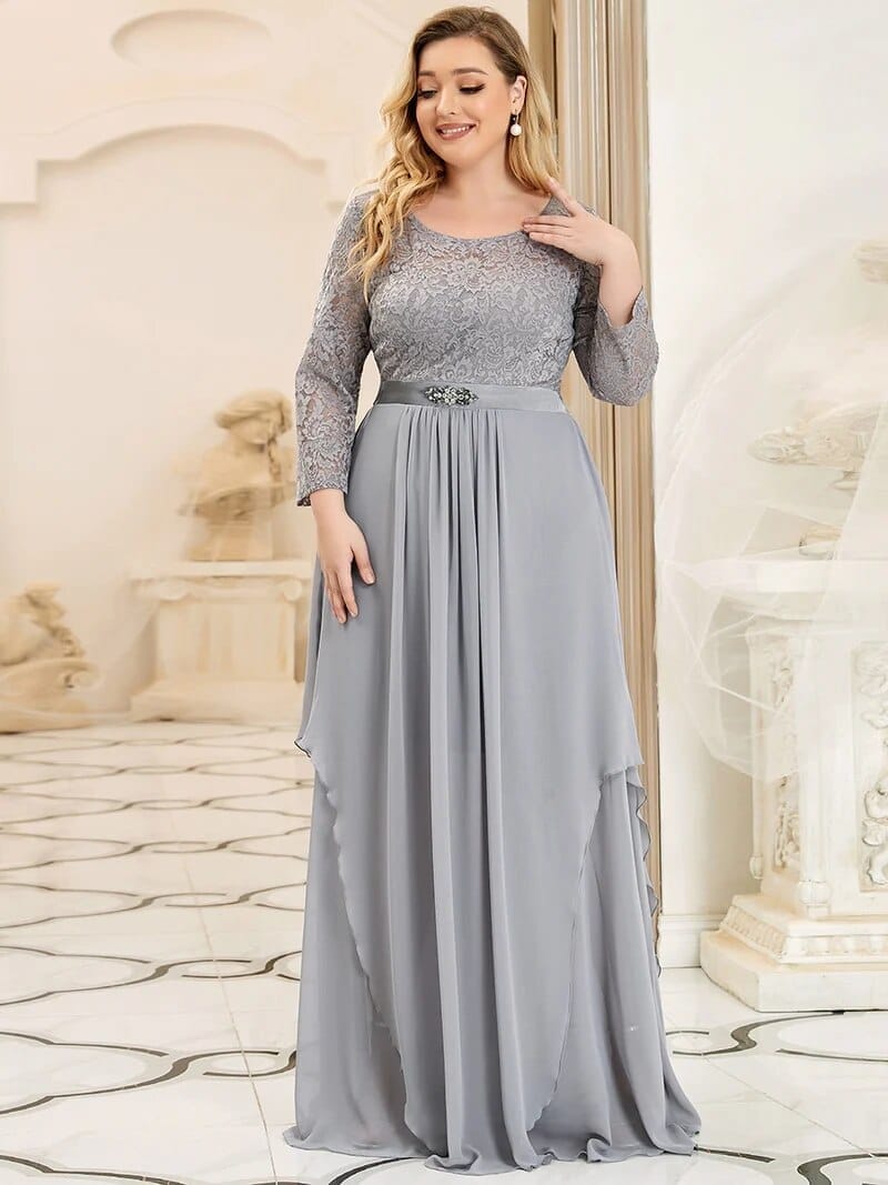 PlSize Elegant Evening Dresses Long A-LINE O-Neck Full sleeve Dress BENNYS 