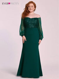 PlSize Elegant Evening Dresses Long Floor-Length Straight Full Sleeve Dress BENNYS 