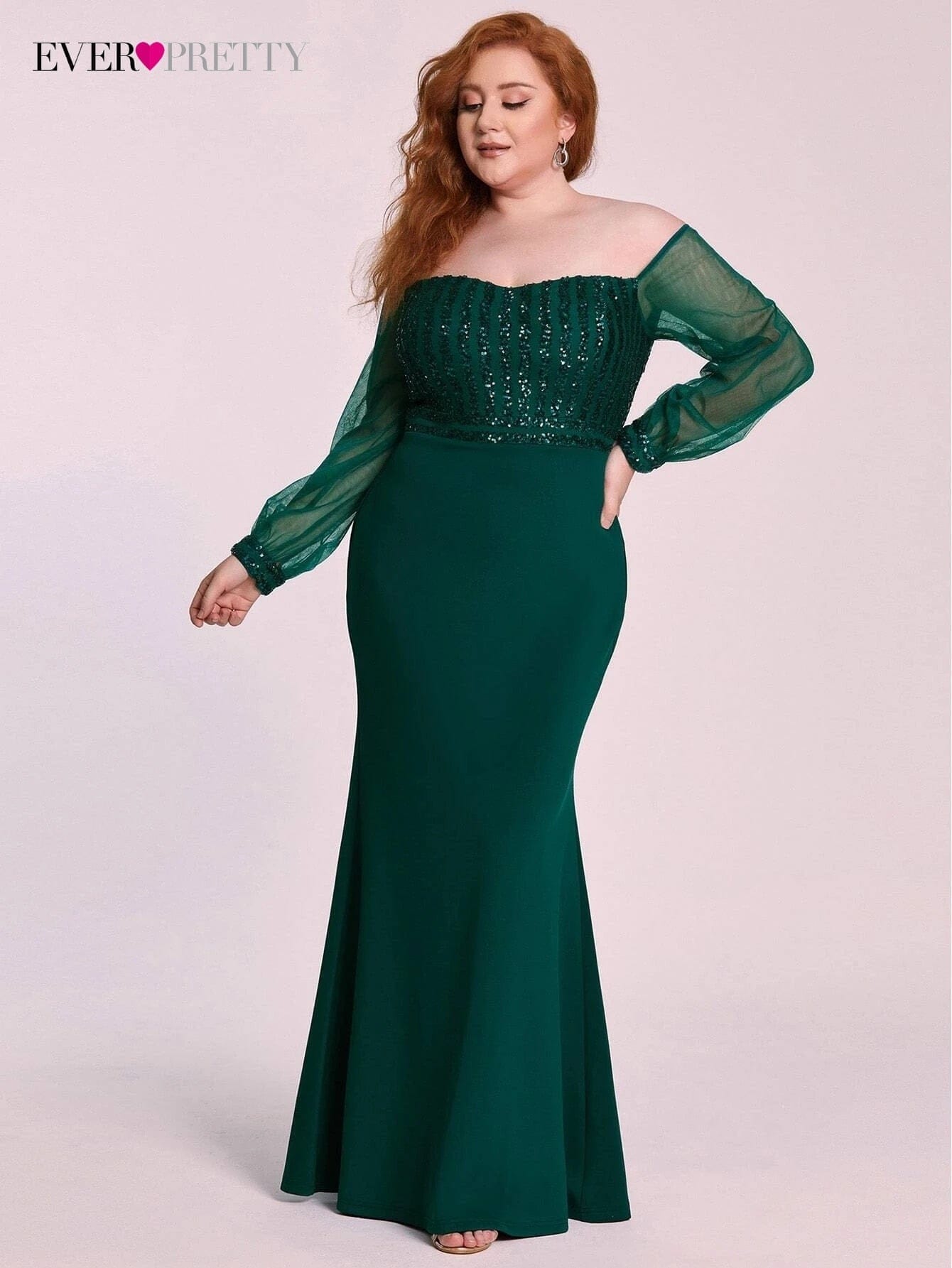 PlSize Elegant Evening Dresses Long Floor-Length Straight Full Sleeve Dress