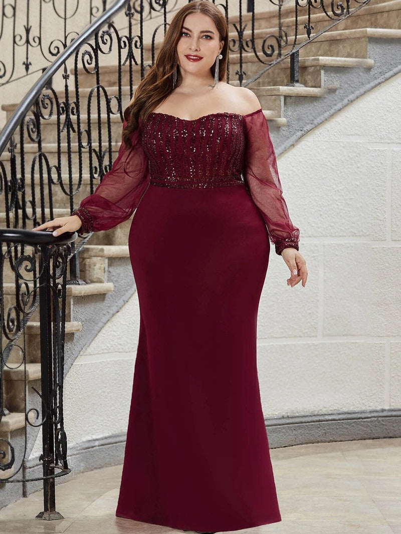 PlSize Elegant Evening Dresses Long Floor-Length Straight Full Sleeve Dress BENNYS 