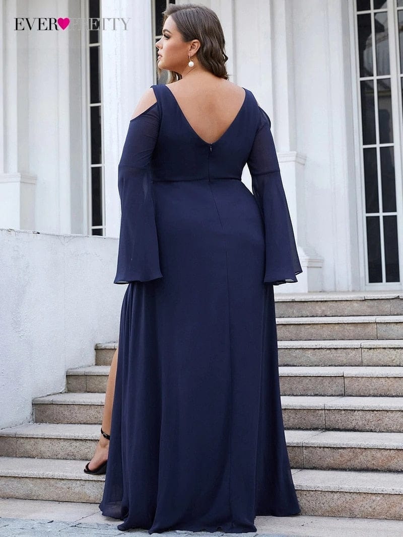 Plus Size Elegant Evening Dresses Long V-Neck Straight Full Sleeve Dress BENNYS 