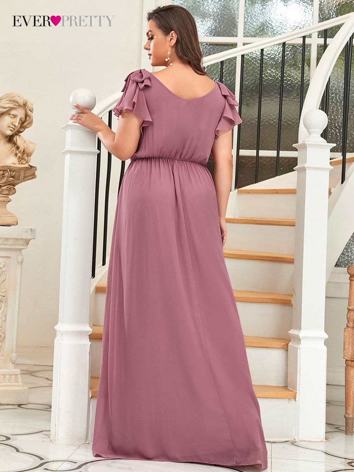 PlSize Elegant Women's Dresses Long A LINE Short Sleeve V-Neck Dress BENNYS 