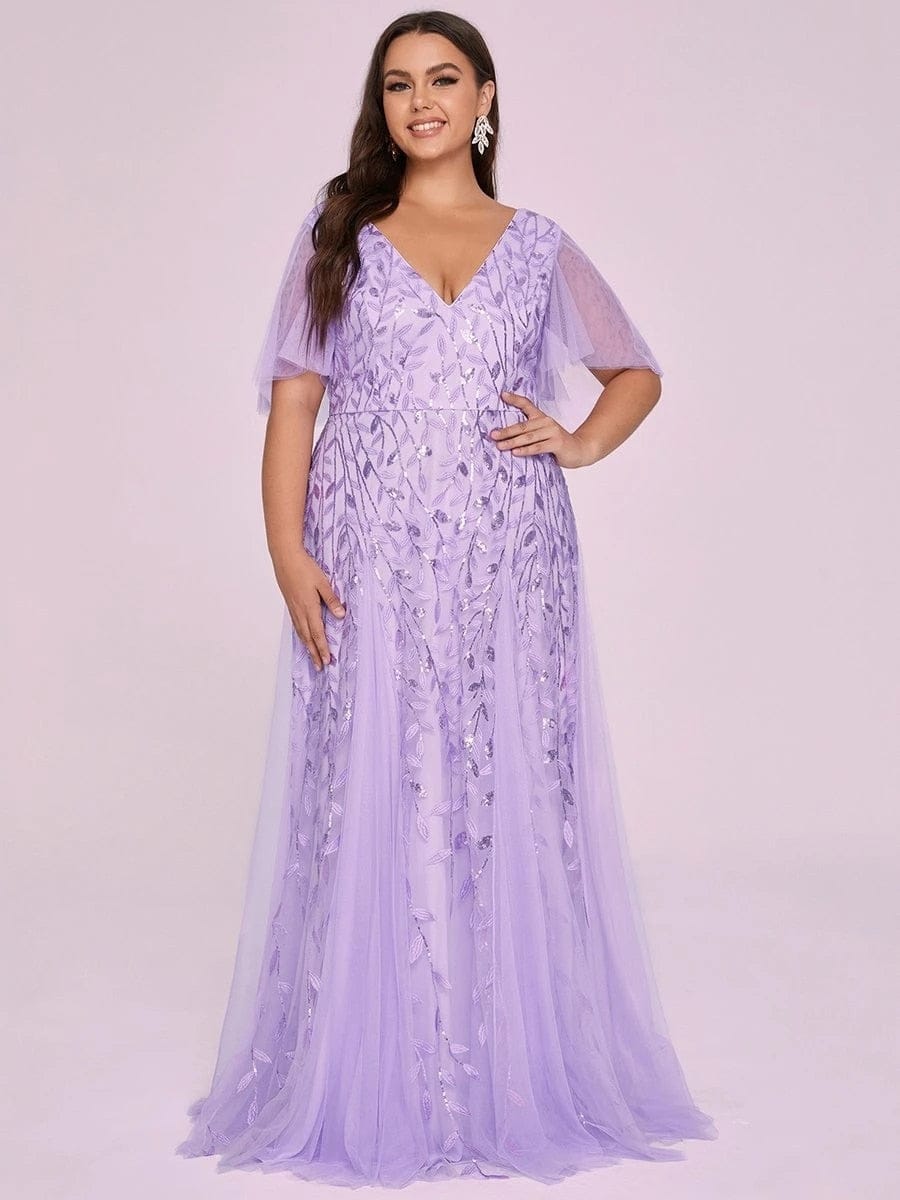 PlSize Evening Dresses Long A-LINE V-Neck Half Sleeves Floor-Length Dress BENNYS 