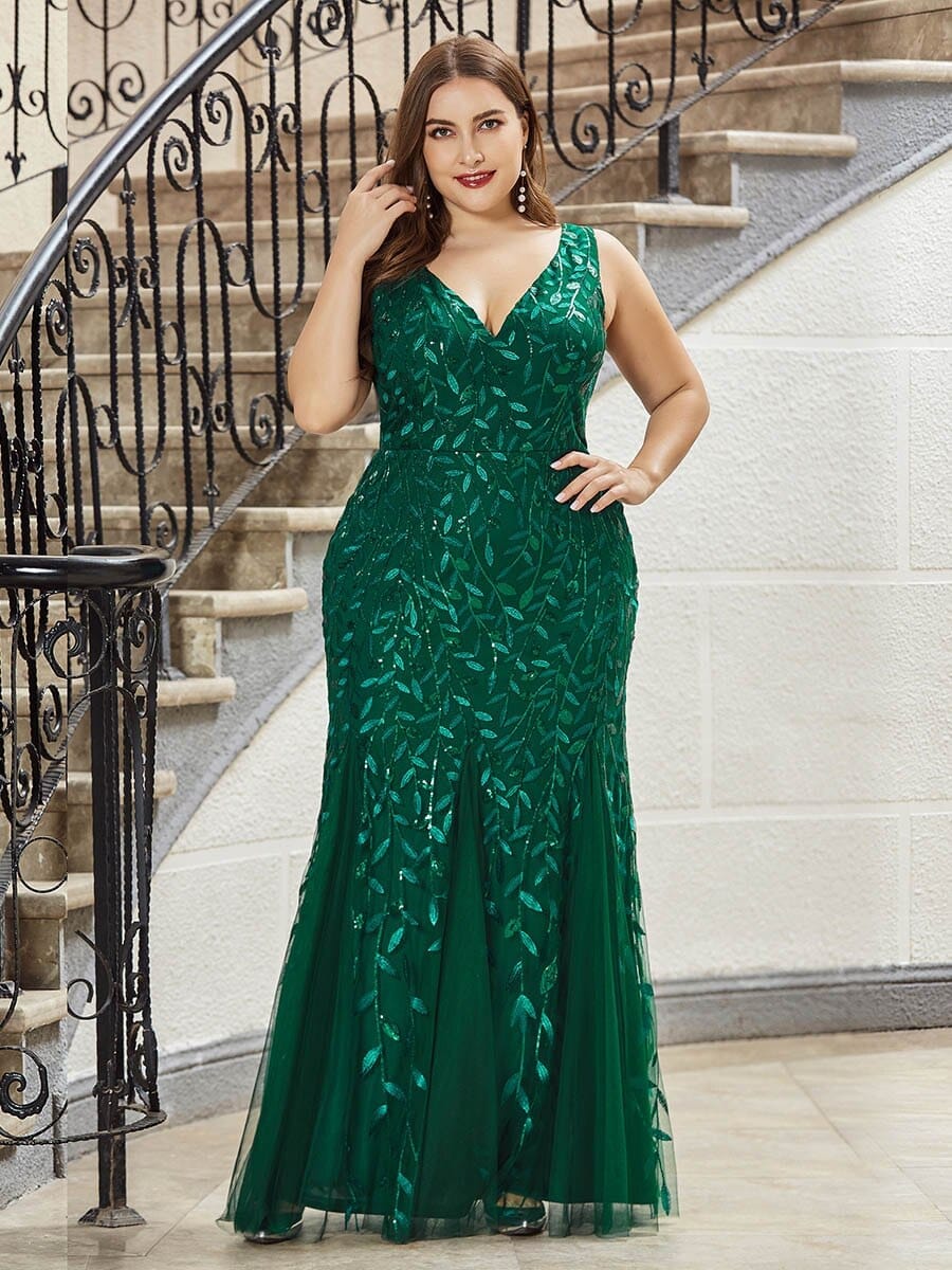 Plus Size Evening Sequin Sleeveless Party Dress Bennys Beauty World