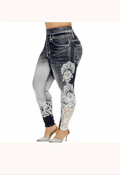 Plus Size Lace Print Elastic Waist Casual Leggings/Yoga Pants BENNYS 