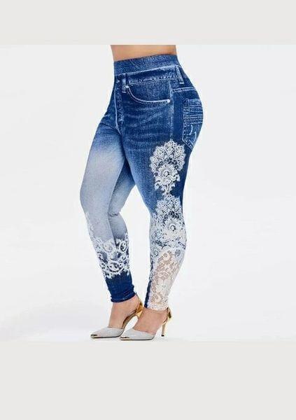 Plus Size Lace Print Elastic Waist Casual Leggings/Yoga Pants BENNYS 