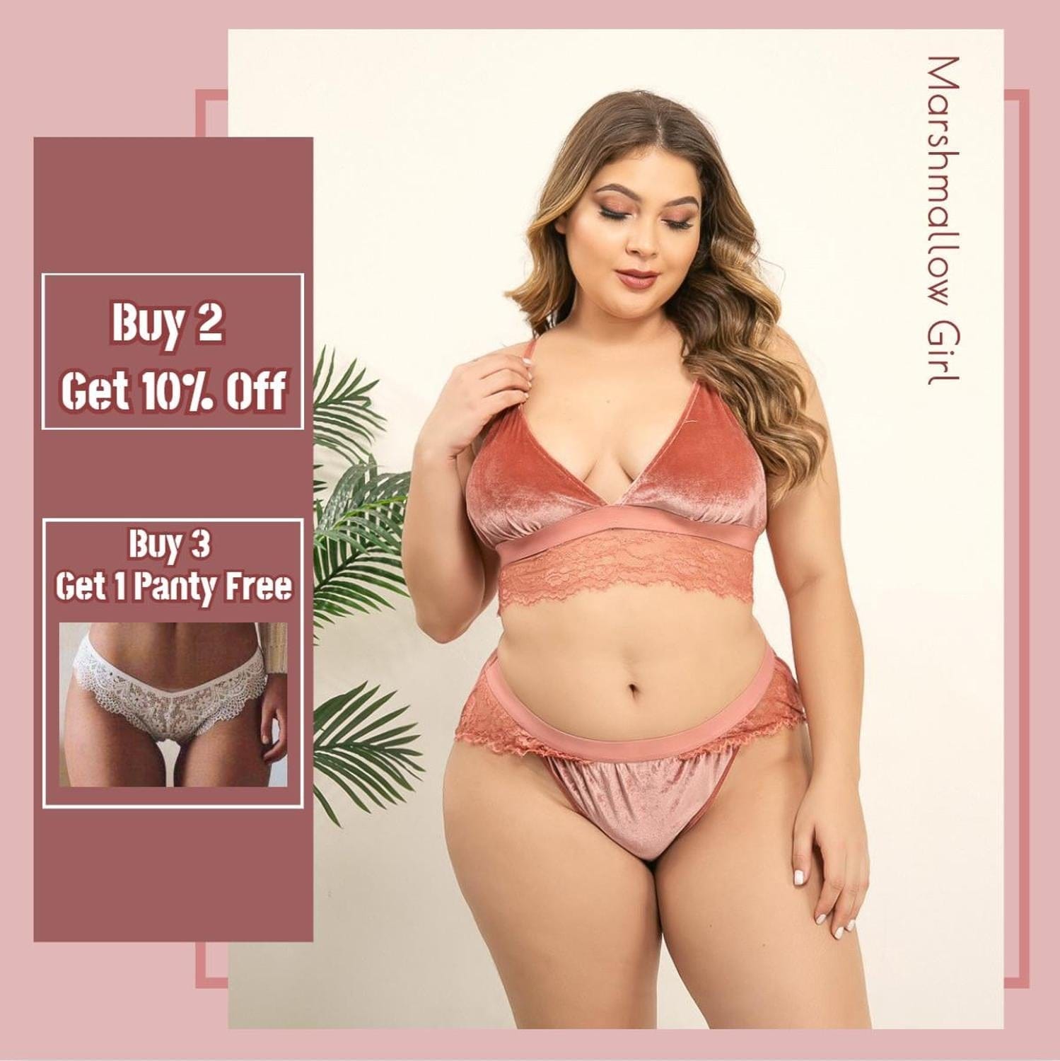 Plus Size Lingerie Sexy Velvet Wireless Bra And Cotton Panty