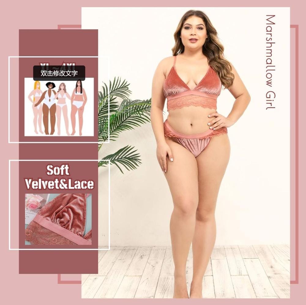 Plus Size Lingerie Sexy Velvet Wireless Bra And Cotton Panty BENNYS 