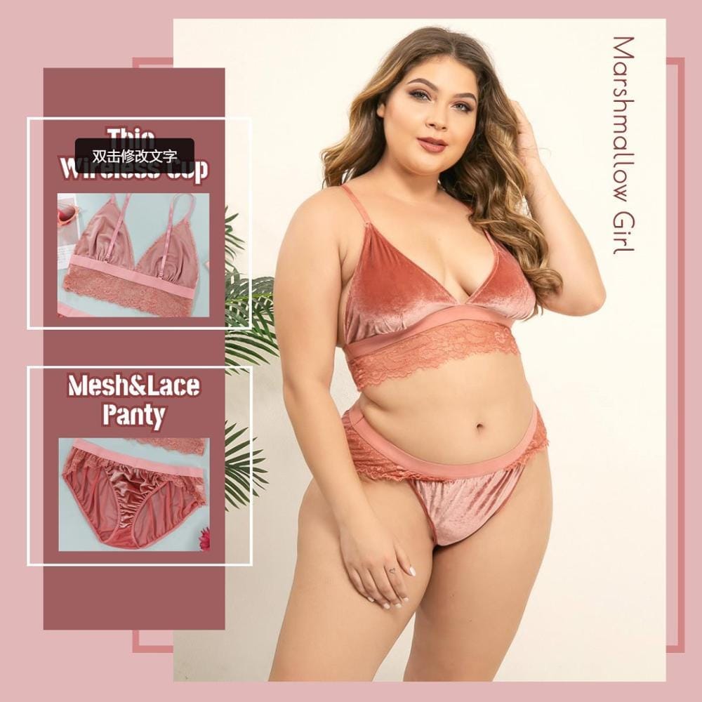 Plus Size Lingerie Sexy Velvet Wireless Bra And Cotton Panty BENNYS 