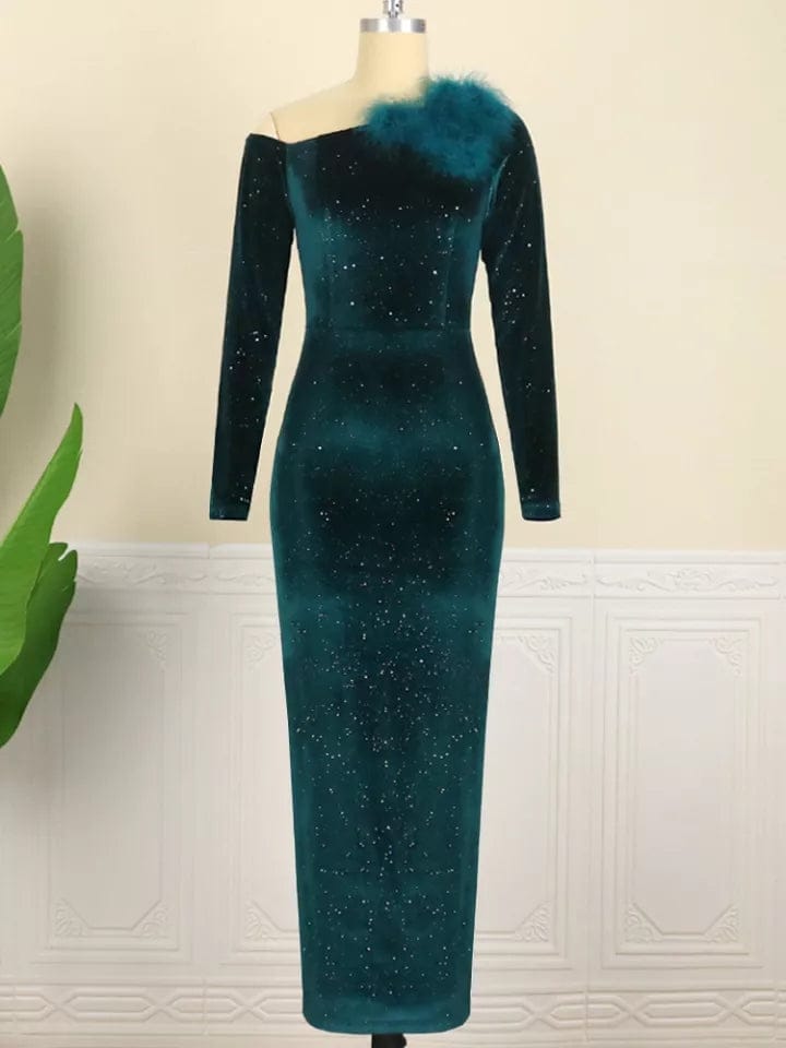 PlSize One Shoulder Velvet Sequin Long Maxi Dress 4XL BENNYS 