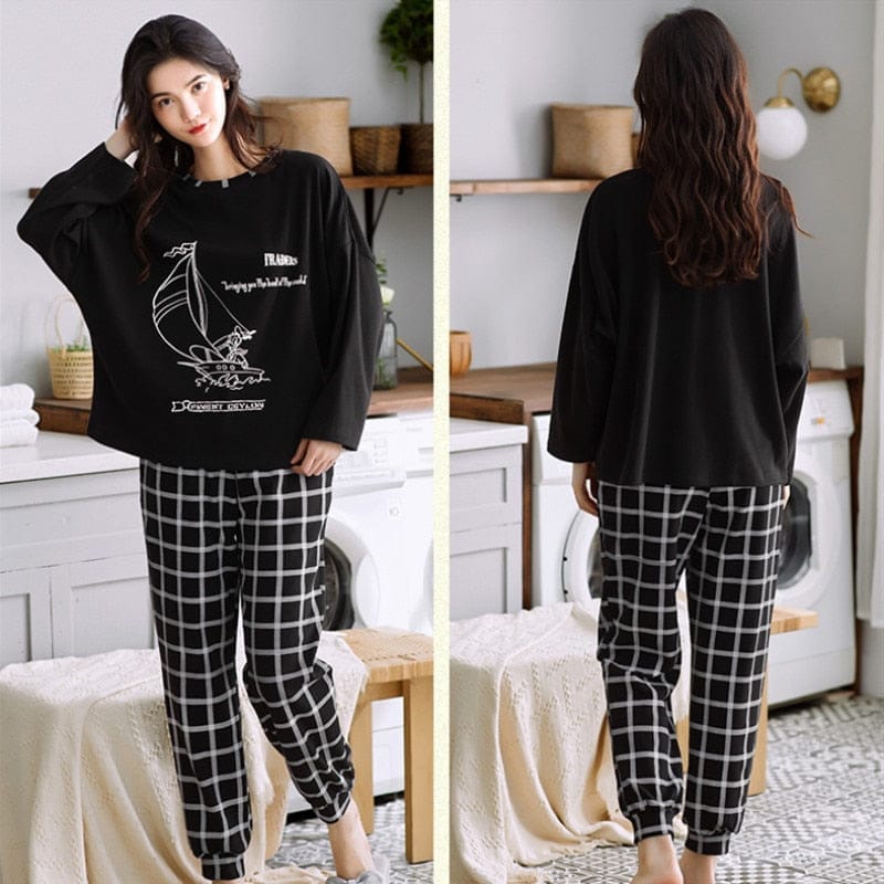 Plus Size Pajamas Women's Spring Fall New Long-Sleeved Printed Sleepwear BENNYS 