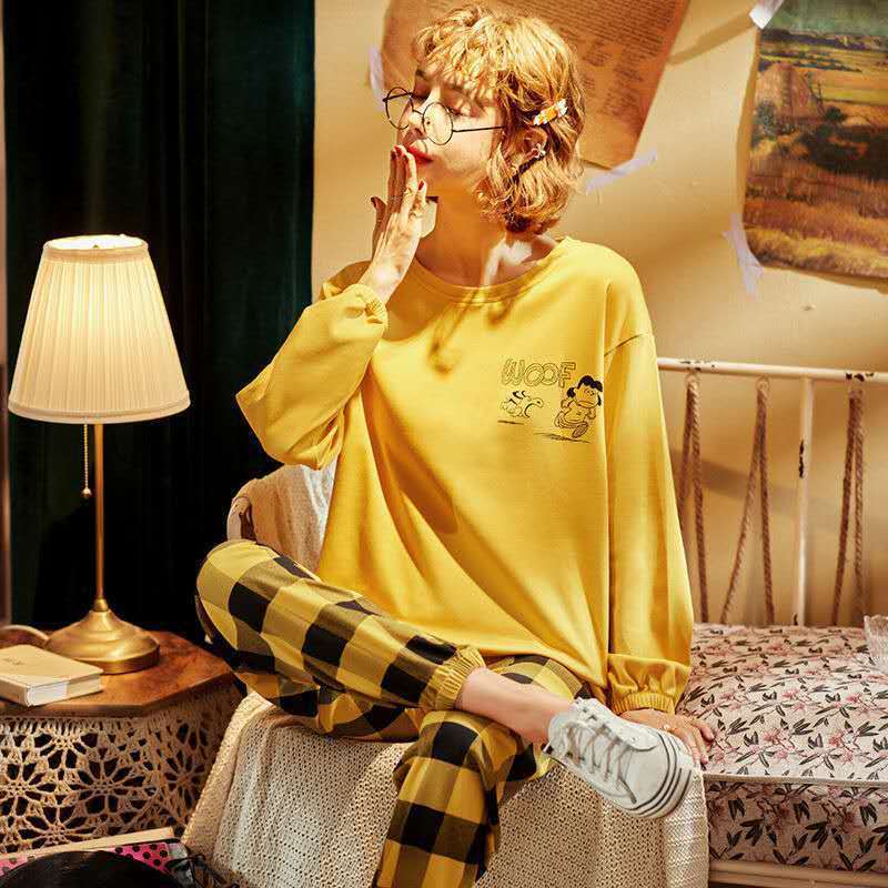 Plus Size Pajamas Women's Spring Fall New Long-Sleeved Printed Sleepwear BENNYS 