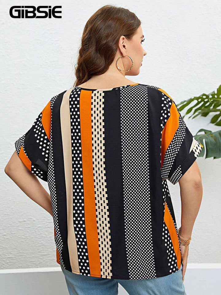 Plus Size Polka Dot Blouse Women's Summer Short Sleeve Blouses BENNYS 