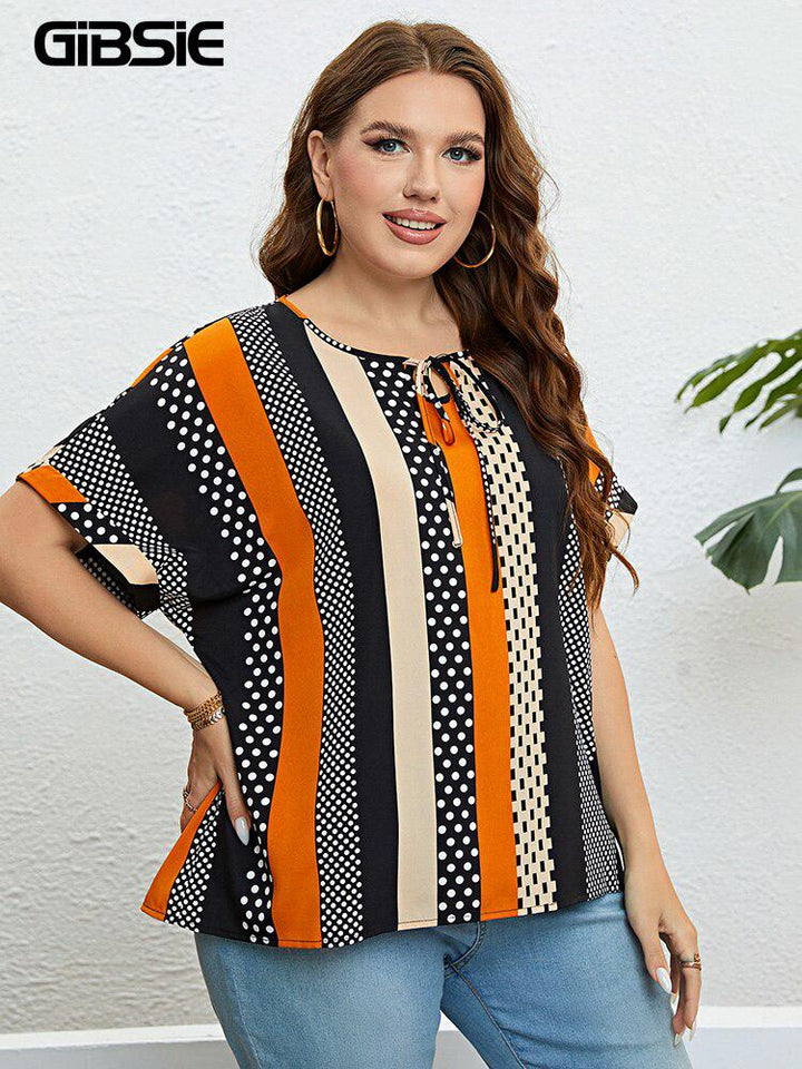 Plus Size Polka Dot Blouse Women's Summer Short Sleeve Blouses BENNYS 