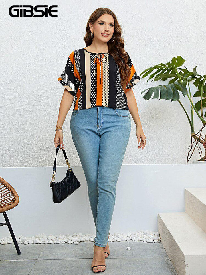 Plus Size Polka Dot Blouse Women's Summer Short Sleeve Blouses BENNYS 