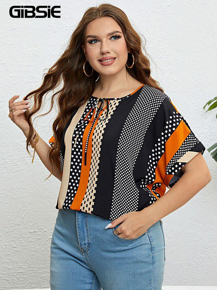 Plus Size Polka Dot Blouse Women's Summer Short Sleeve Blouses BENNYS 