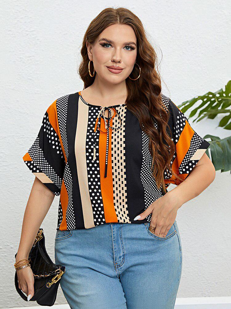 Plus Size Polka Dot Blouse Women's Summer Short Sleeve Blouses BENNYS 