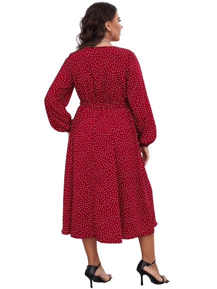 Plus Size Polka Dot V-neck Women's Spring & Summer Boho Dress BENNYS 