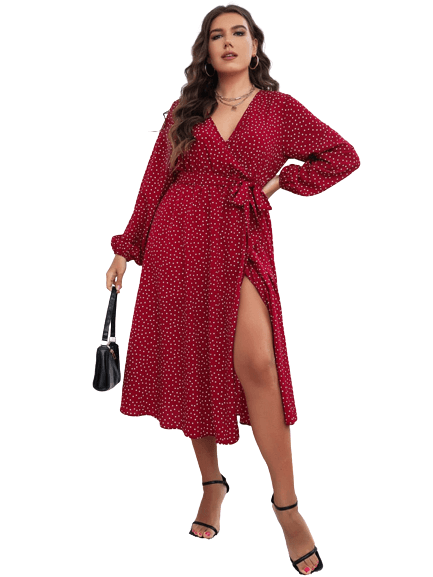 Plus Size Polka Dot V-neck Women's Spring & Summer Boho Dress BENNYS 