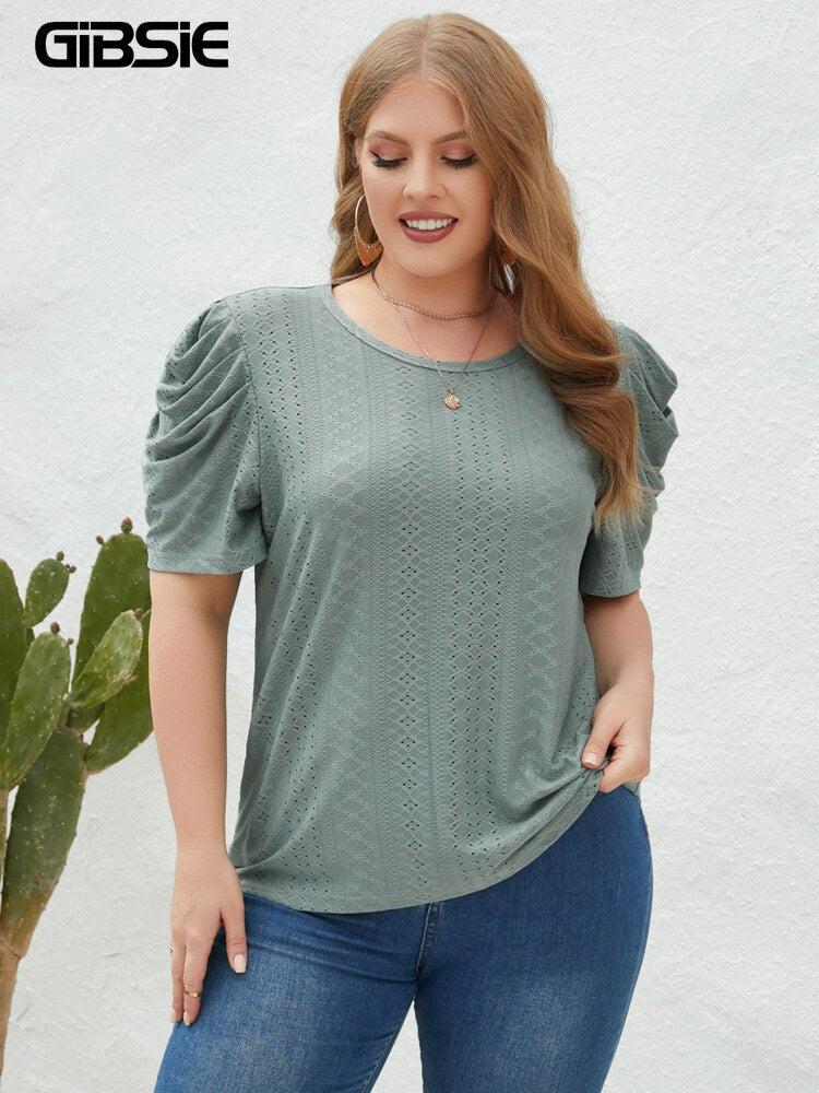 Plus Size Solid O-Neck Casual Blouse For Women BENNYS 