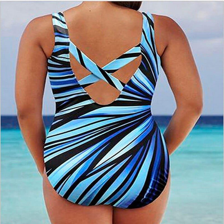 Plus Size Swimwear Women Striped Print Bathing Suit BENNYS 