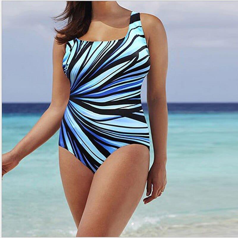 Plus Size Swimwear Women Striped Print Bathing Suit BENNYS 