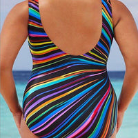 Plus Size Swimwear Women Striped Print Bathing Suit BENNYS 