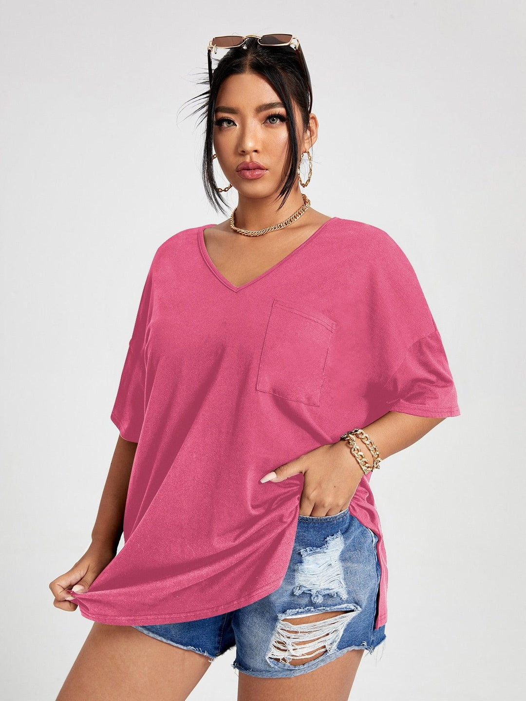 Plus Size T Shirt Fashion Women Half Sleeve V Neck Tops BENNYS 