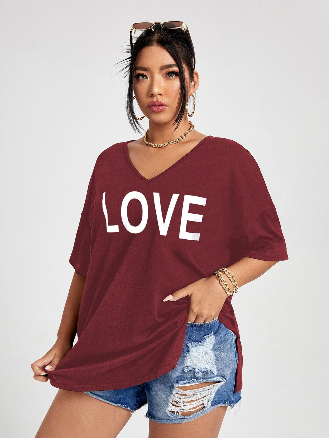 Plus Size T Shirt Fashion Women Half Sleeve V Neck Tops BENNYS 