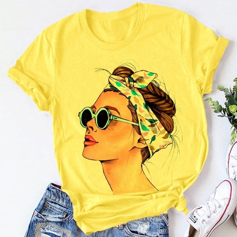 Plus Size T-shirt Women Summer Vogue Print Ladies Casual T Shirt BENNYS 