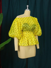 Plus Size Tops Off Shoulder Yellow Black Polka Dot Shirts for Women BENNYS 