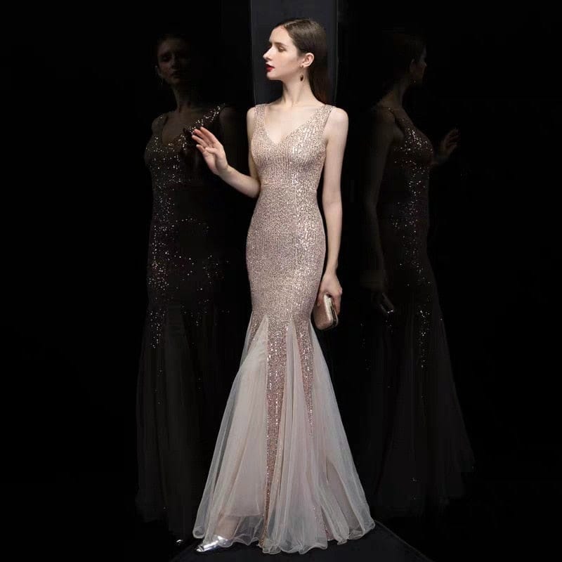 PlSize V Neck Mermaid Cocktail Dress Long Formal Prom Party Gown BENNYS 