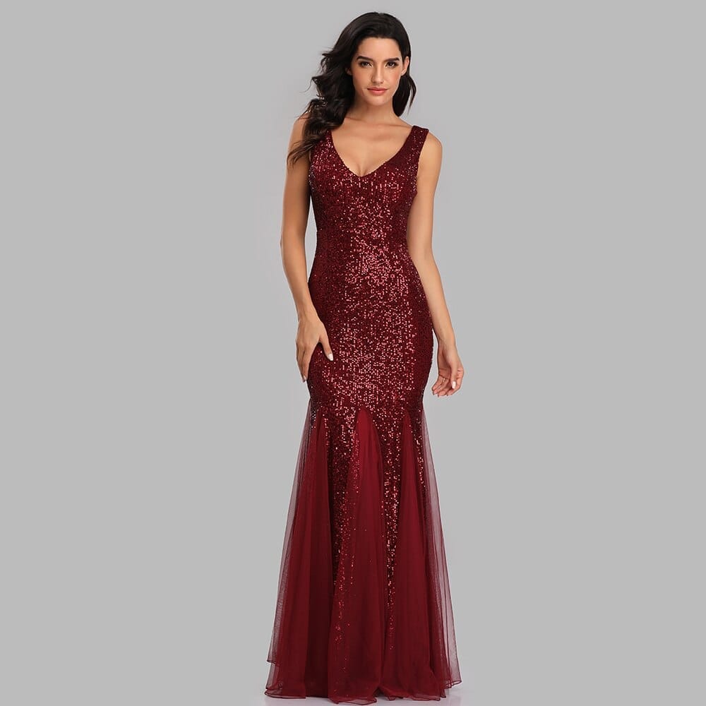 PlSize V Neck Mermaid Cocktail Dress Long Formal Prom Party Gown BENNYS 